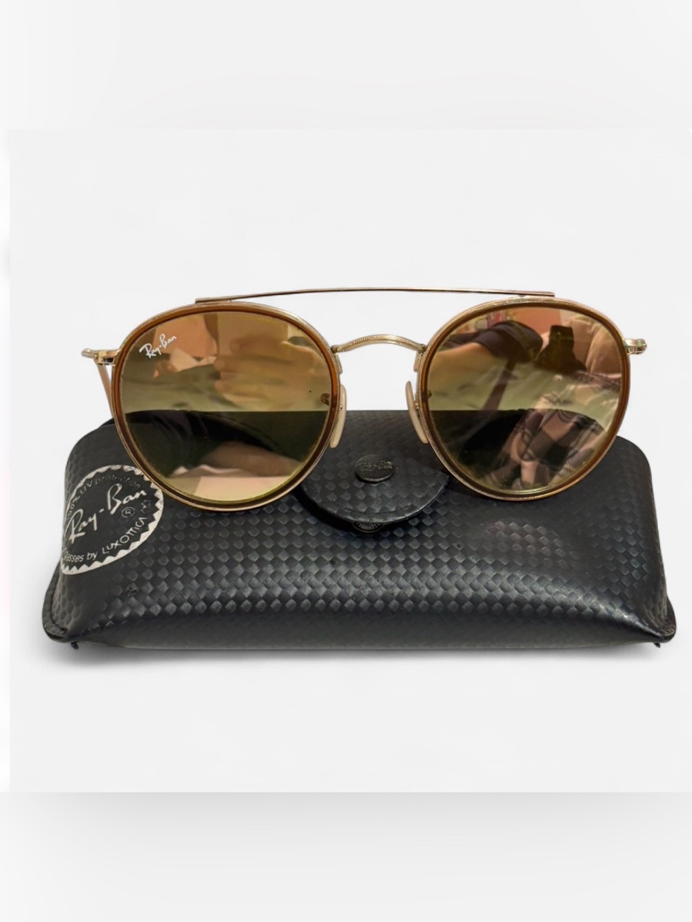 Ray-Ban Women's Gold Frame Sunglasses with Brown Lenses